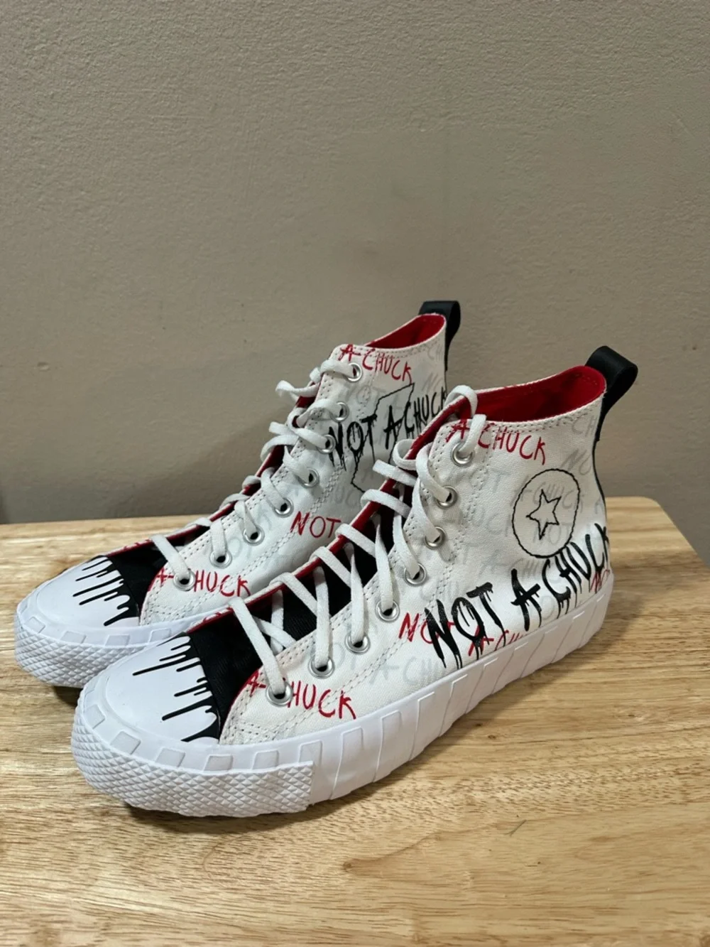 Converse Not a Chuck White High-Top Sneakers with Black & Red Graphics-NWOT - Picture 3 of 11